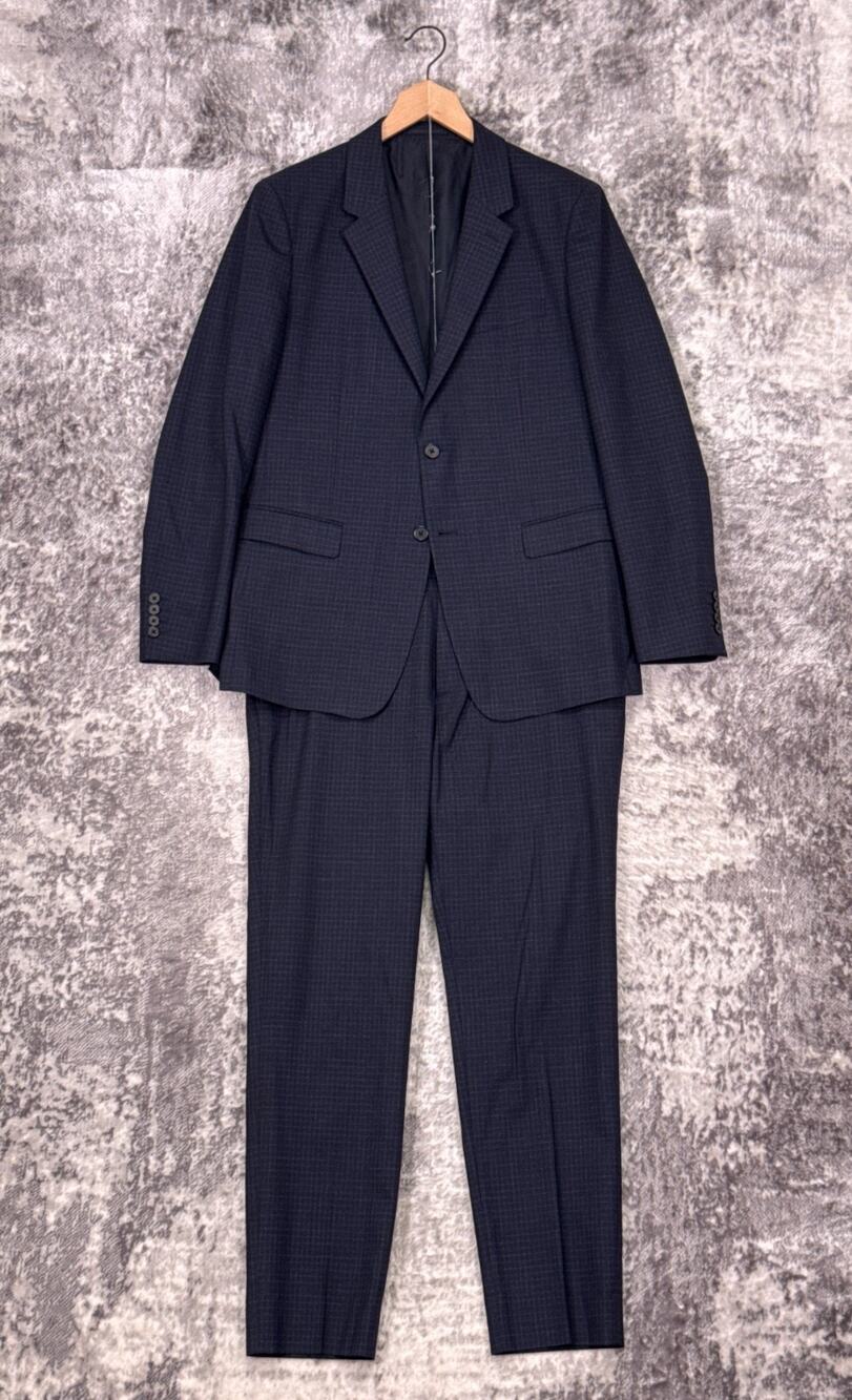 Theory Chambers Slim Fit Suit 42 R Mens Blue Wool Check Plaid 2 Piece